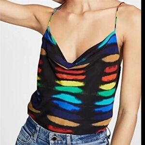 Alice + Olivia Harmon Silk Rainbow Stripe Tank Top Cowl Neck